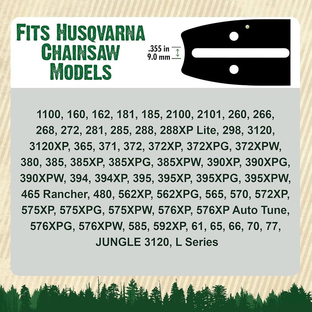 Amazon FORESTER 20 Replacement Chainsaw Bar Chain Combo 20in Length 3 8 Pitch 050 Gauge D009 Mount 72 Drive Link Replacement Chain Saw Parts Kit For Husqvarna Jonsered Poulan 