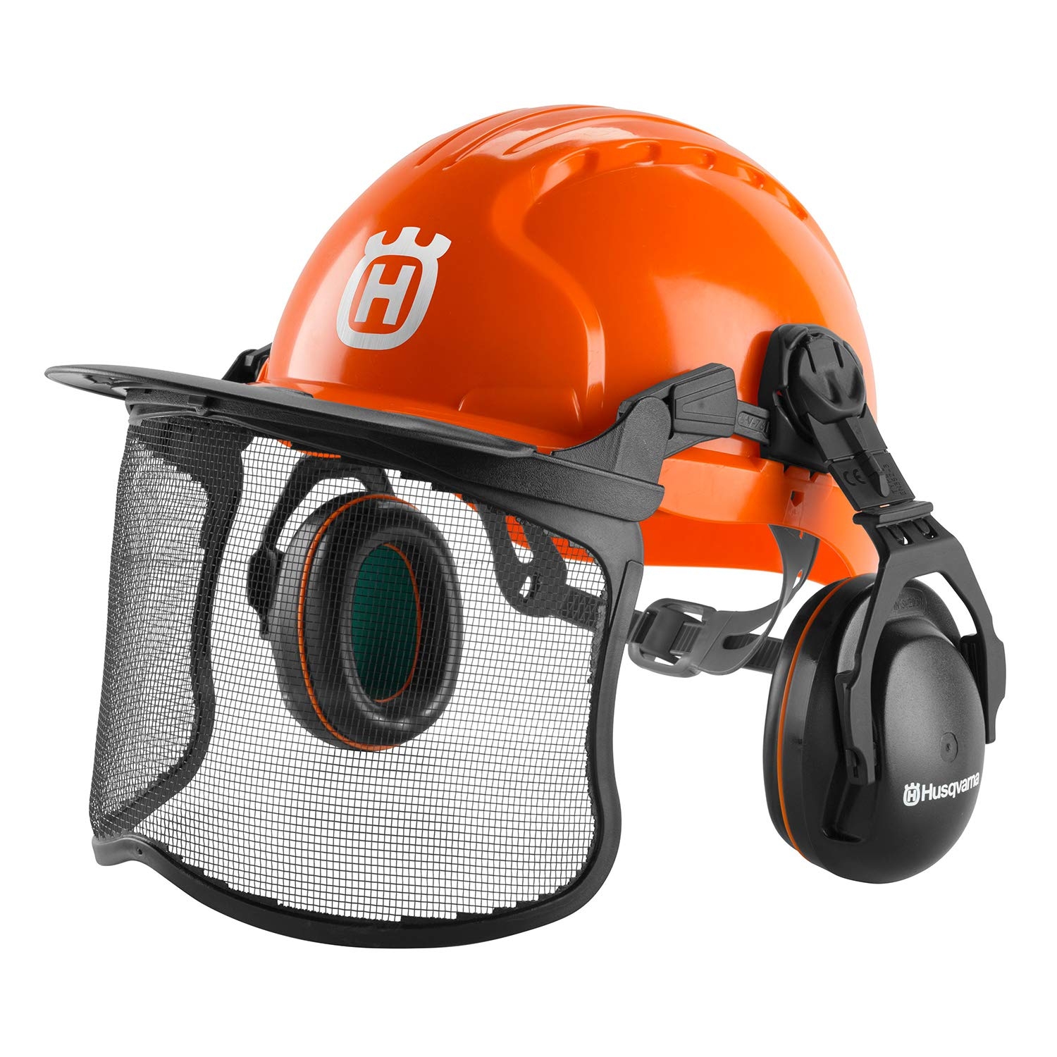 Amazon Husqvarna 592752602 Chainsaw Helmet With Metal Mesh Face Shield Adjustable Ear Muffs For Hearing Protection And Sun Peak HDPE Forestry Helmet Shell Orange Patio Lawn Garden