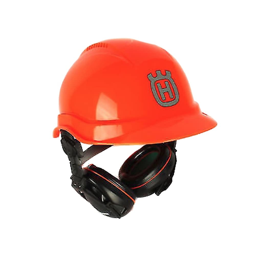Amazon Husqvarna 592752701 Chainsaw Helmet With Metal Mesh Face Shield Adjustable Ear Muffs For Hearing Protection And Sun Peak HDPE Forestry Helmet Shell Orange Tools Home Improvement