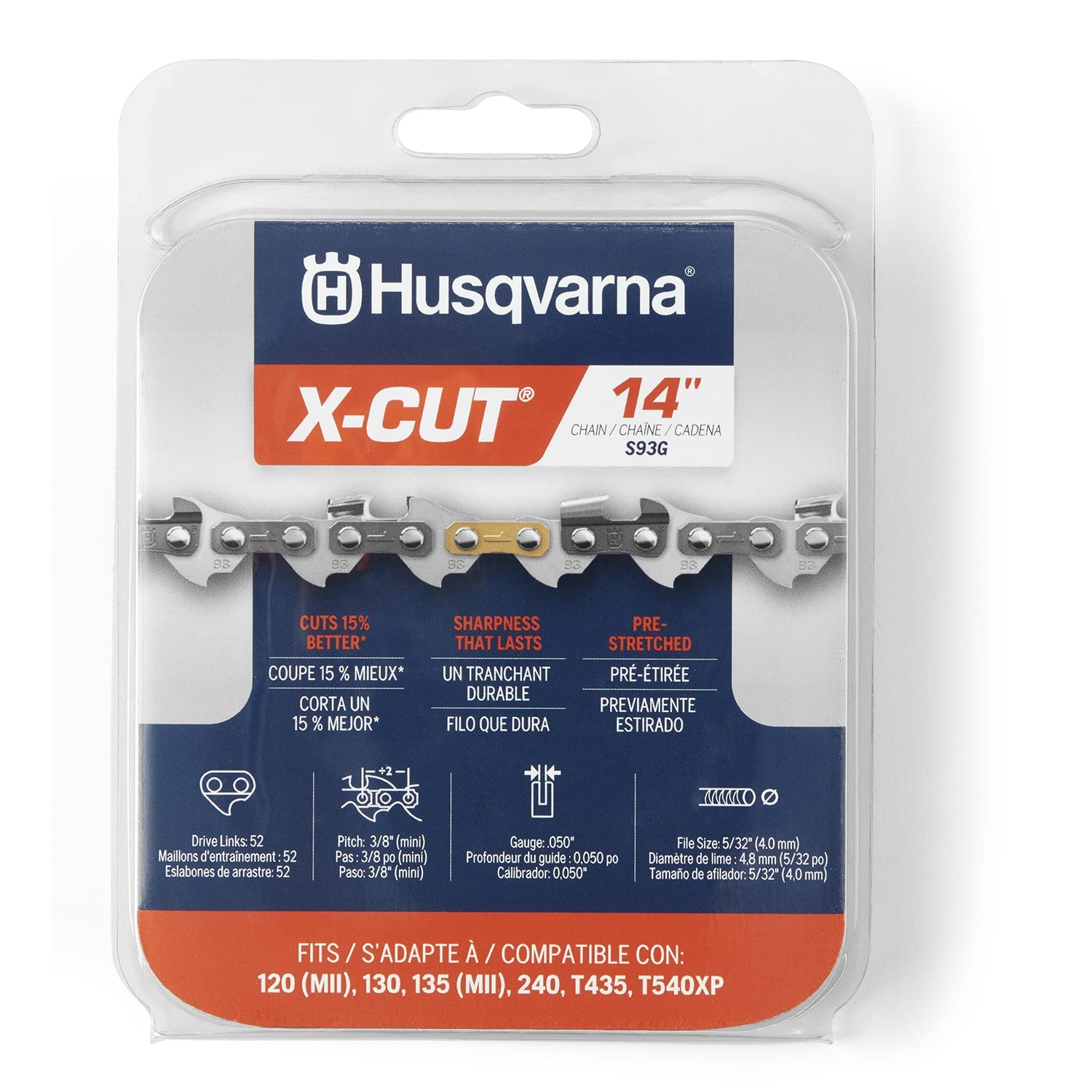Amazon Husqvarna X Cut S93G 14 Inch Chainsaw Chain 3 8 Mini Pitch 050 Gauge 52 Drive Link Chainsaw Blade Replacement Pre Stretched And Low Kickback Gray Patio Lawn Garden
