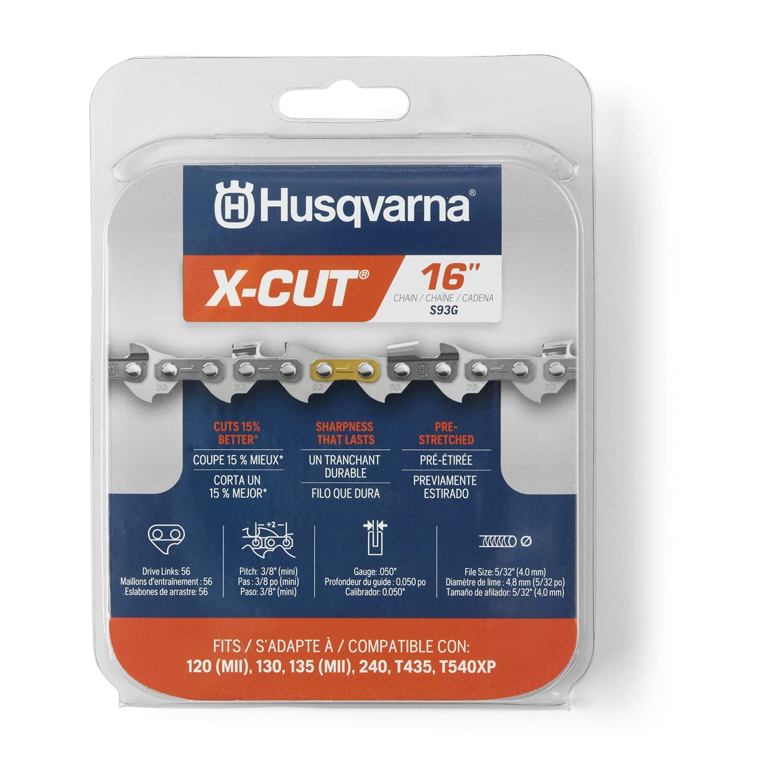 Amazon Husqvarna X Cut S93G 16 Inch Chainsaw Chain 3 8 Mini Pitch 050 Gauge 56 Drive Link Chainsaw Blade Replacement Pre Stretched And Low Kickback Gray Patio Lawn Garden