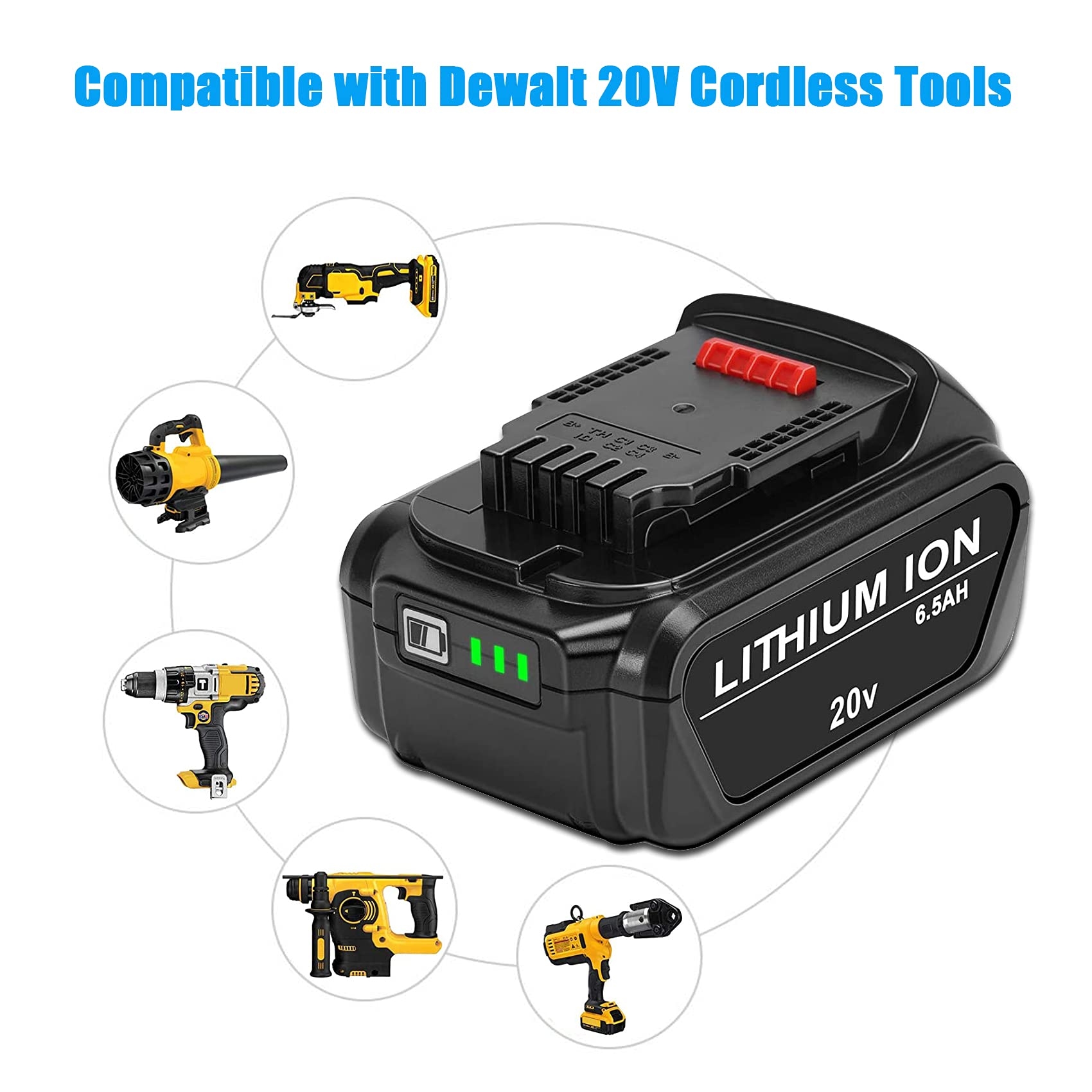 Amazon I Bateria 2 Pack 6 5Ah Replacement Battery Compatible For DeWalt 20V Max Battery DCB200 DCB204 DCB206 DCB201 DCB203 Compatible For DeWalt 20V Cordless Power Tools Tools U0026 Home Improvement