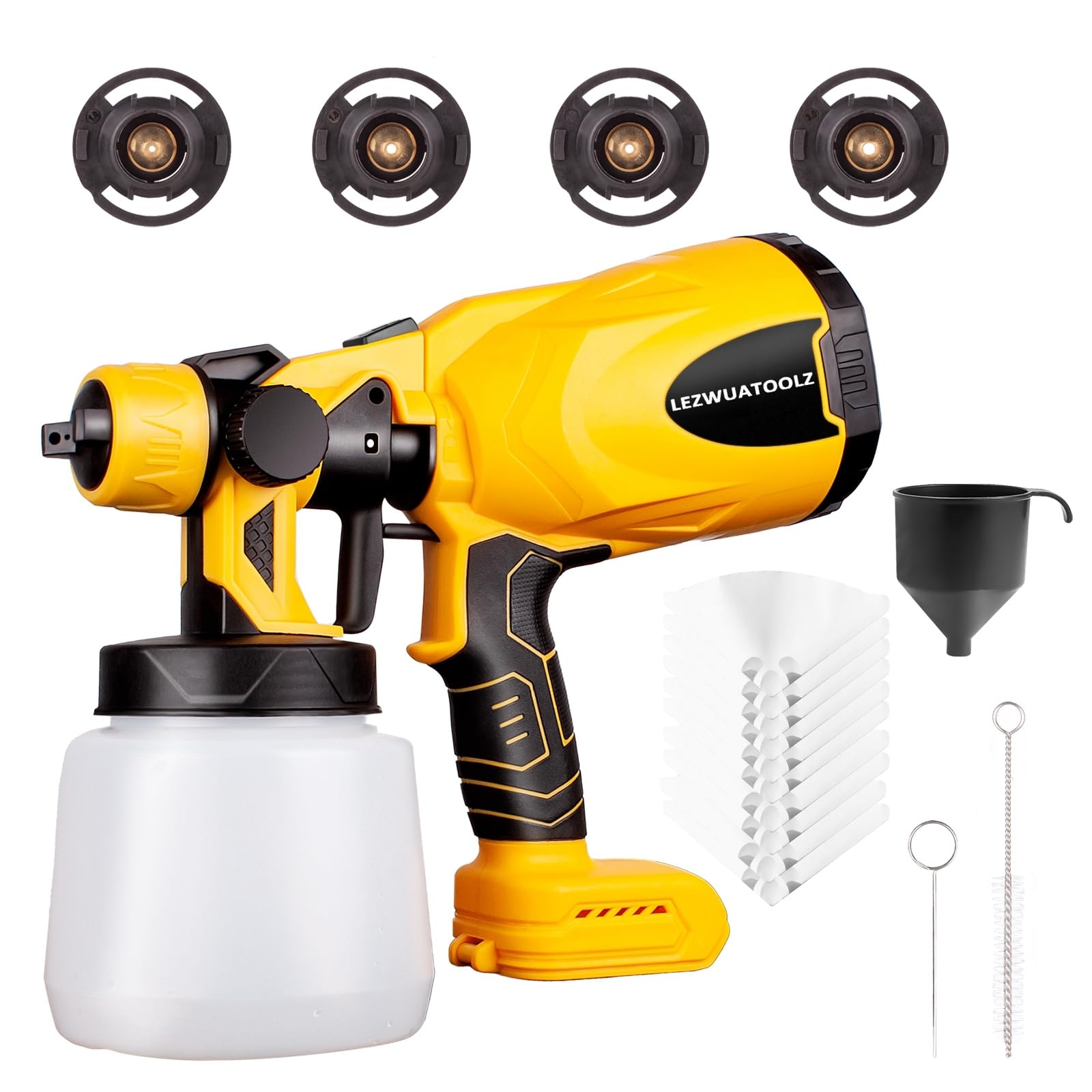 Amazon Lezwuatoolz Cordless Paint Sprayer Airless For Dewalt 20V MAX Battery Tool Only HVLP Spray Paint With 800W Brushless Motor 4 Copper Nozzle 34oz 1000ml Capacity 10 Paper Funnels Spray Paint Gun 