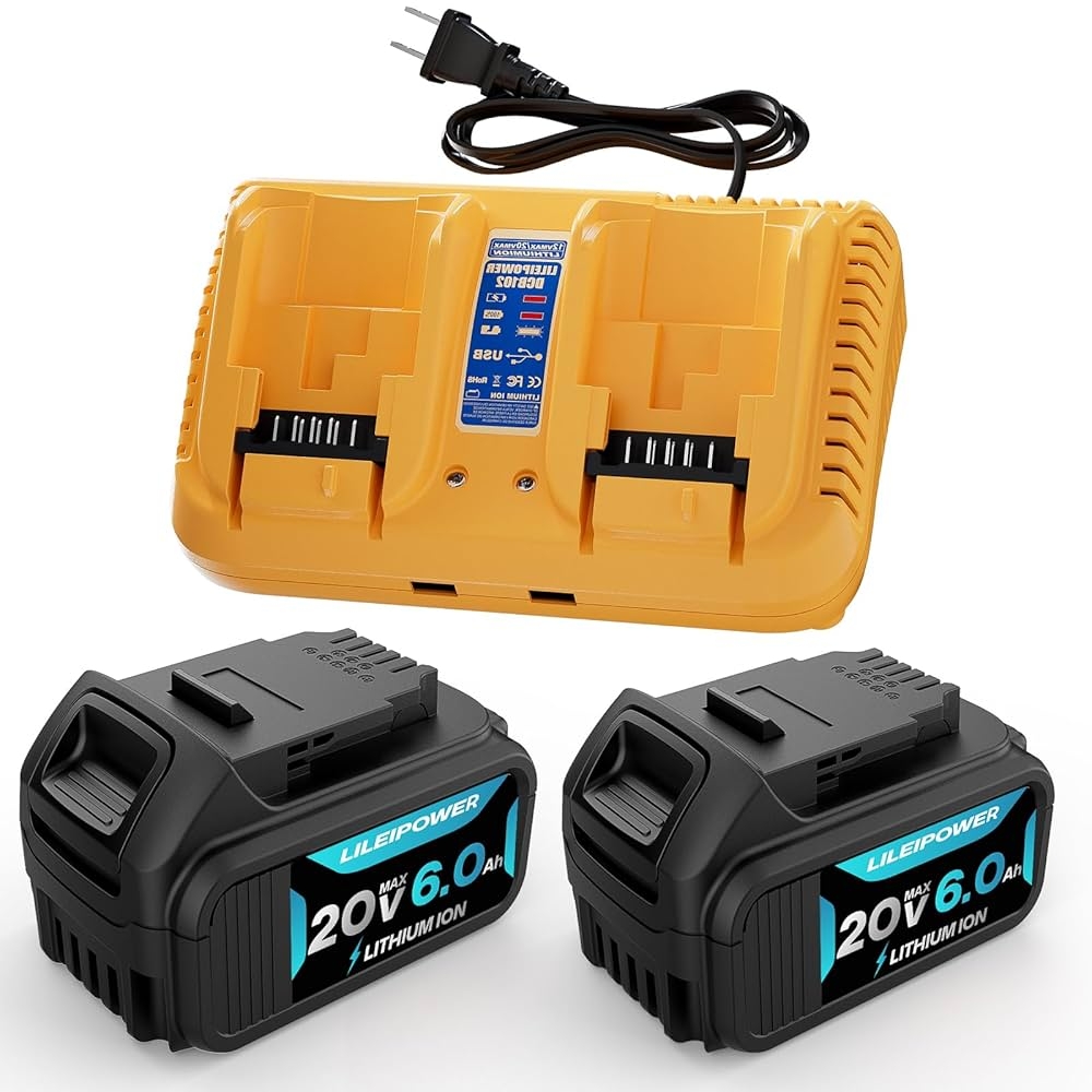 Amazon LILEIPOWER 2Pack 6 0Ah Battery Replacement For Dewalt 20v Max Battery And DCB102 Battery Charger Combo Comaptible With Dewalt DCD DCF DCG Series Cordless Power Tools And 12V 20V Battery Charger Tools