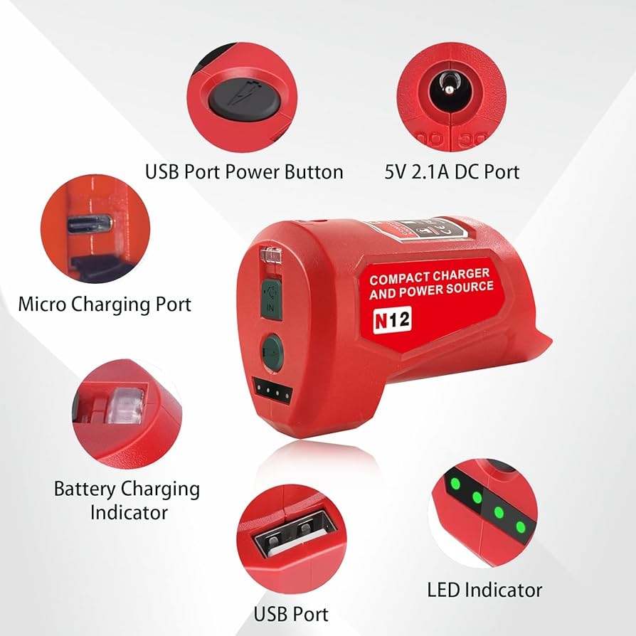 Amazon M12 USB Power Source Charger Adapter For Milwaukee M12 12V Battery Type C Input Charging With 2 1A USB Port DC 12V Outlet Replace 48 59 1201 Tools Home Improvement