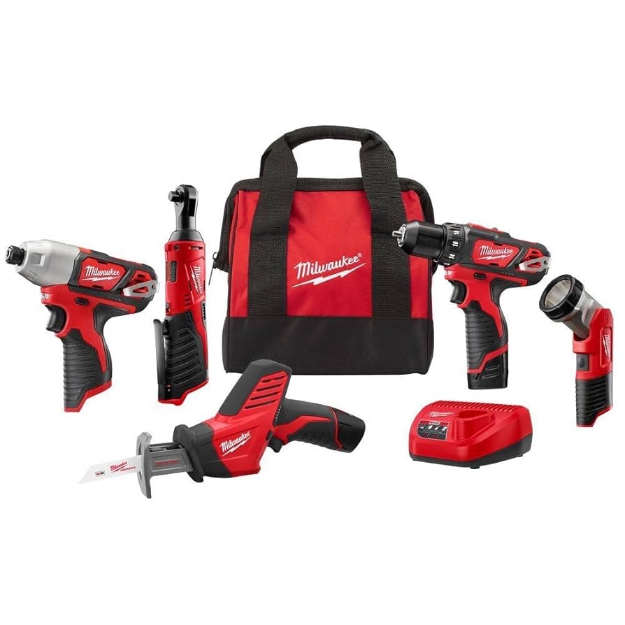 Amazon Milwaukee 2498 25 M12 12V Cordless 5 Tool Combo Kit 2407 20 3 8 In Drill Driver 2462 20 1 4 In Hex Impact Driver 2420 20 Hackzall Recip Saw 2457 20 3 8 In Ratchet 49 24 0146 LED Worklight YKGAV Tools Home Improvement
