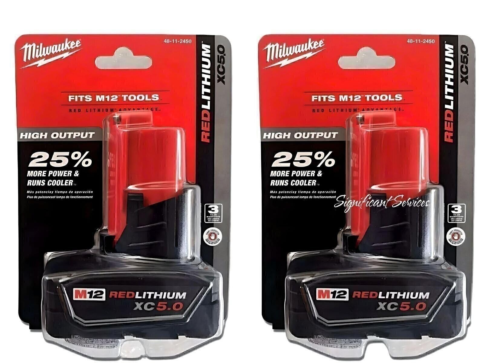 Amazon Milwaukee 48 11 2450 12V Lithium Ion High Output 5Ah Battery 2 Pack Tools Home Improvement