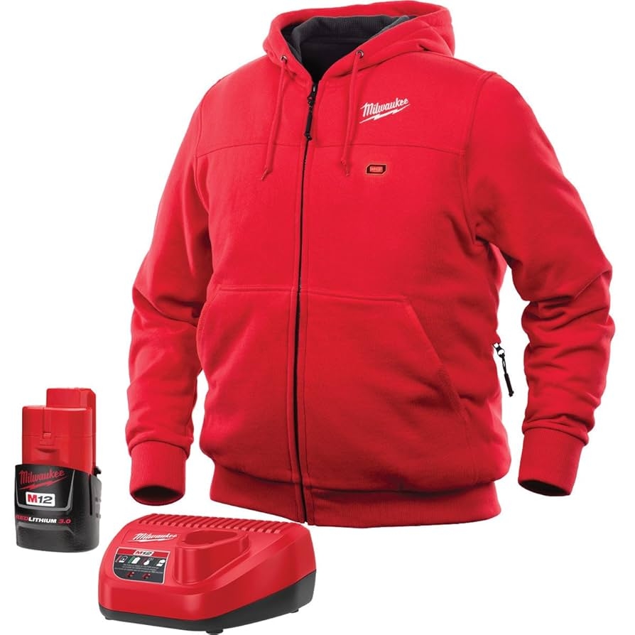 Amazon Milwaukee Heated Hoodie M12 12V Lithium Ion Battery And Charger Included Large Red Clothing Shoes Jewelry