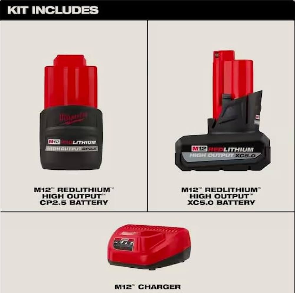 Amazon Milwaukee M12 12 Volt Lithium Ion High Output 5 0 Ah And 2 5 Ah Battery Packs And Charger Starter Kit Tools Home Improvement