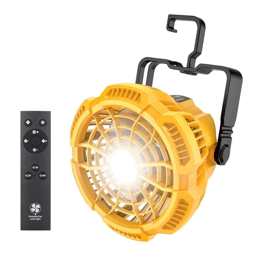Amazon Portable Camping Fan With 9W LED Lantern Compatible With Dewalt 20V Li ion Battery Battery Operated Fan Ceiling Tent Fan With Hook 180 Head Rotation Outdoor Rechargeable Fan For Hiking Travel Home