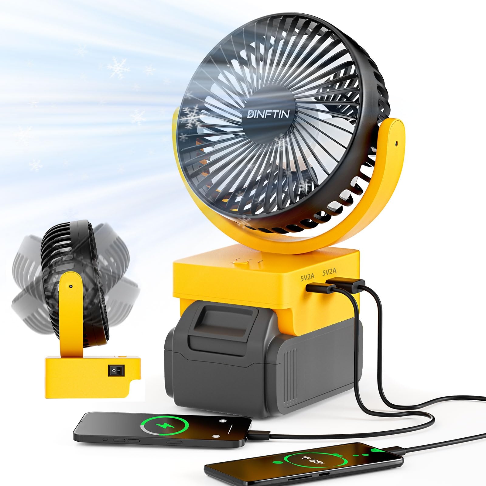 Amazon Powered Cordless Fan Compatible For Dewalt 20V Lithium Ion Batteries Compatible With DCB Series 3 Speed Control USB U0026 Type C Charging For Jobsite Camping Etc Battery Not Included Home U0026 Kitchen
