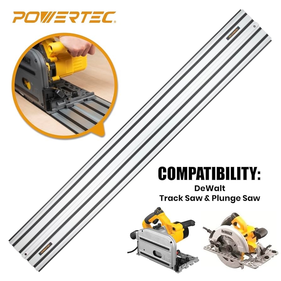 Amazon POWERTEC 110 Track Saw Guide Kit For DeWalt Includes 2PK 55 Guide Rails 1PK Guide Rail Connector And 2PK 7 Track Saw Clamps 72059 