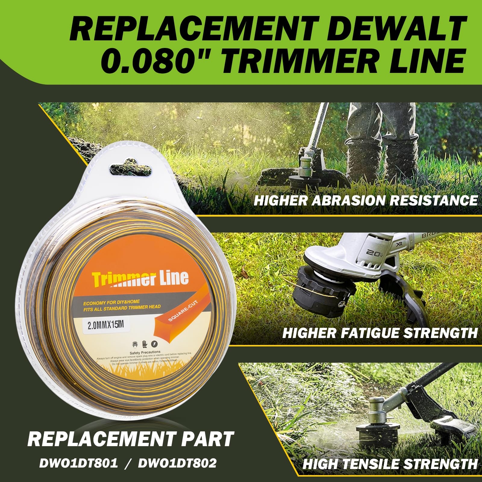 Amazon String Trimmer Line 080 Inch X 50 Foot Weed Eater String Replacement For DEWALT Trimmer Line DWO1DT802 DWO1DT801 Weed Wacker String Fits DEWALT Weed Eater And Most Weed Whacker Types 080 Inch 