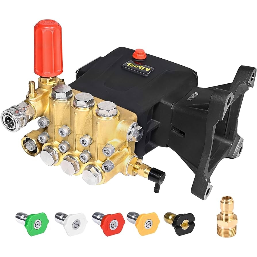 Amazon TOOLCY Pressure Washer Pump 3600 4400 PSI Max 4 4 GPM 1 Inch Shaft Horizontal Triplex Plunger Power Washer Pump Replacement Direct Drive Pressure Pump With Unloader 5 Nozzle Tips M22 14mm Adapter 