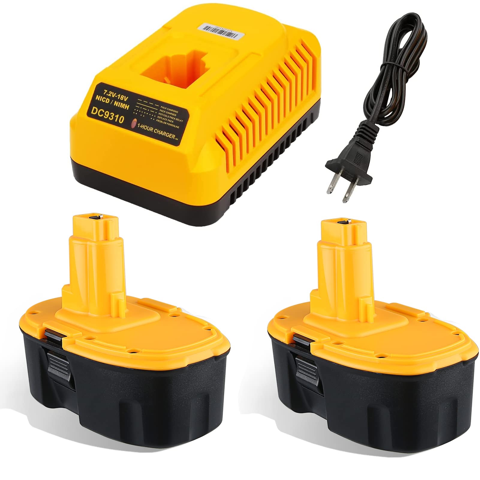 Amazon Xmenany 2Pack 4800mAh Replacement For Dewalt 18V Battery And Charger Combo DC9096 DC9099 DC9098 DW9099 DW9098 And 1 DC9310 Charger For 7 2 18V Ni Cad Ni Mh Battery Kit Tools Home Improvement