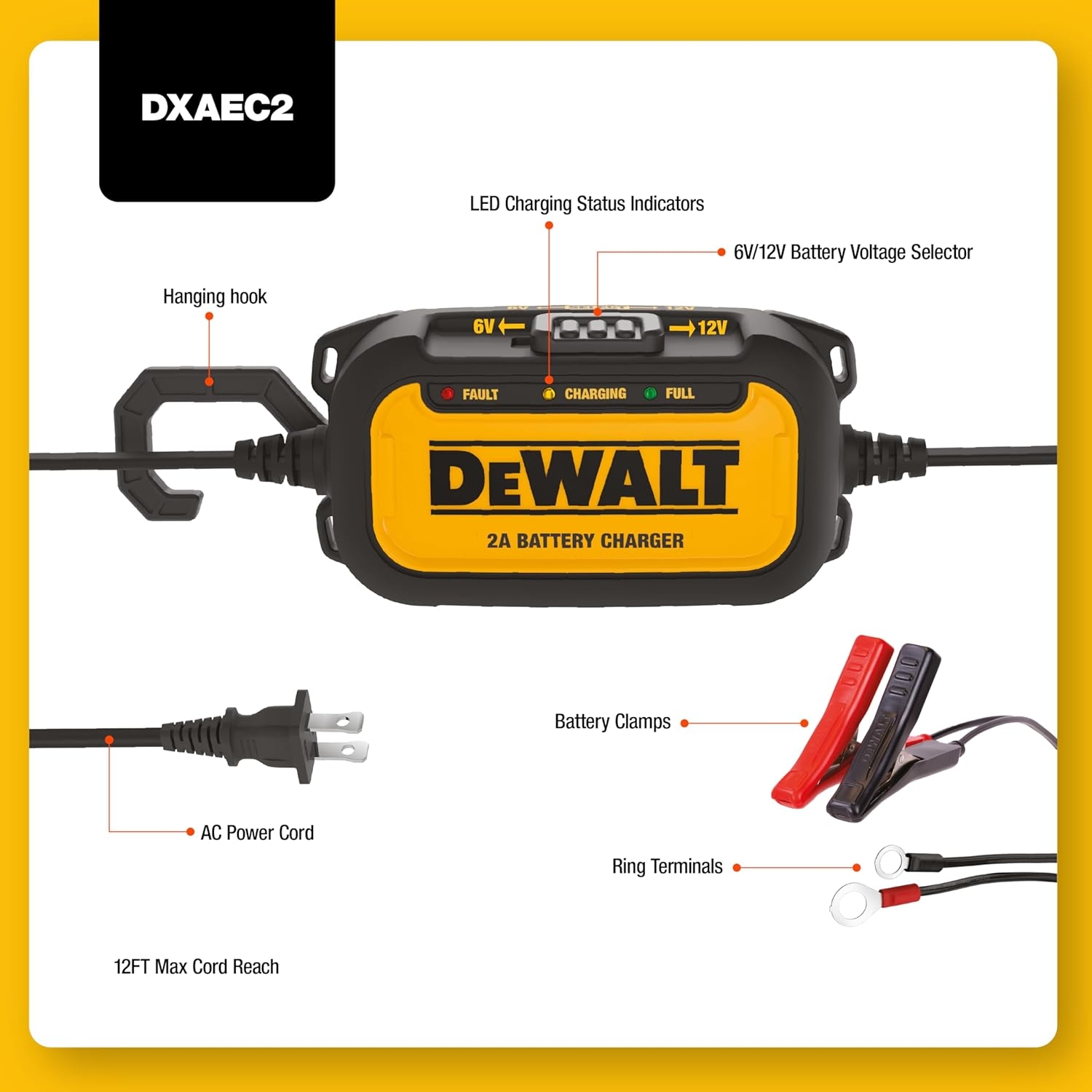 Battery Charger DEWALT 30 Amp With 100 Amp Jump Start For Cars 