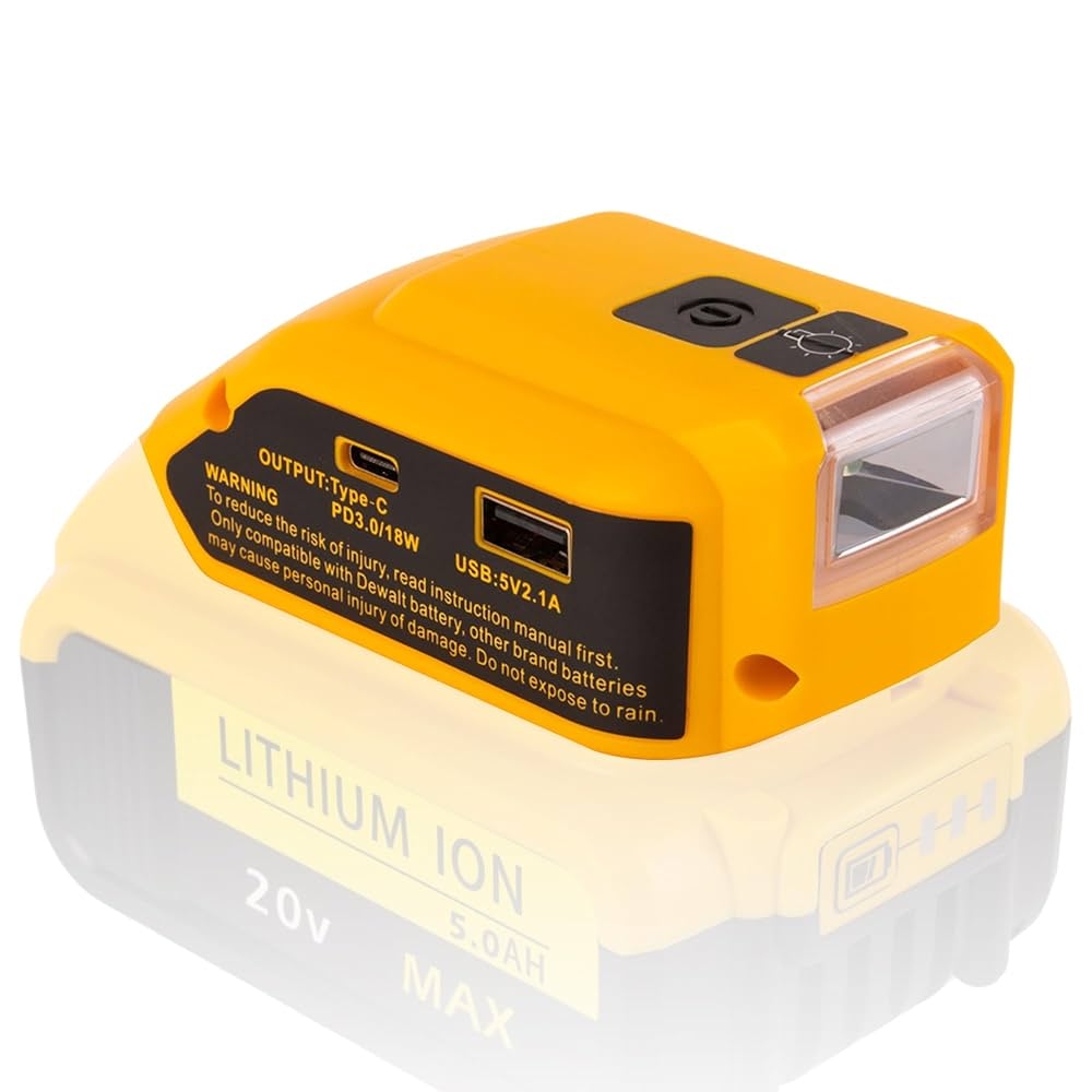 Battery USB Charger Adapter For DeWalt 20V MAX Battery Generator Power Converter With USB Charger Type C And LED Lights For Work RV Camping Travel Tool Only Amazon