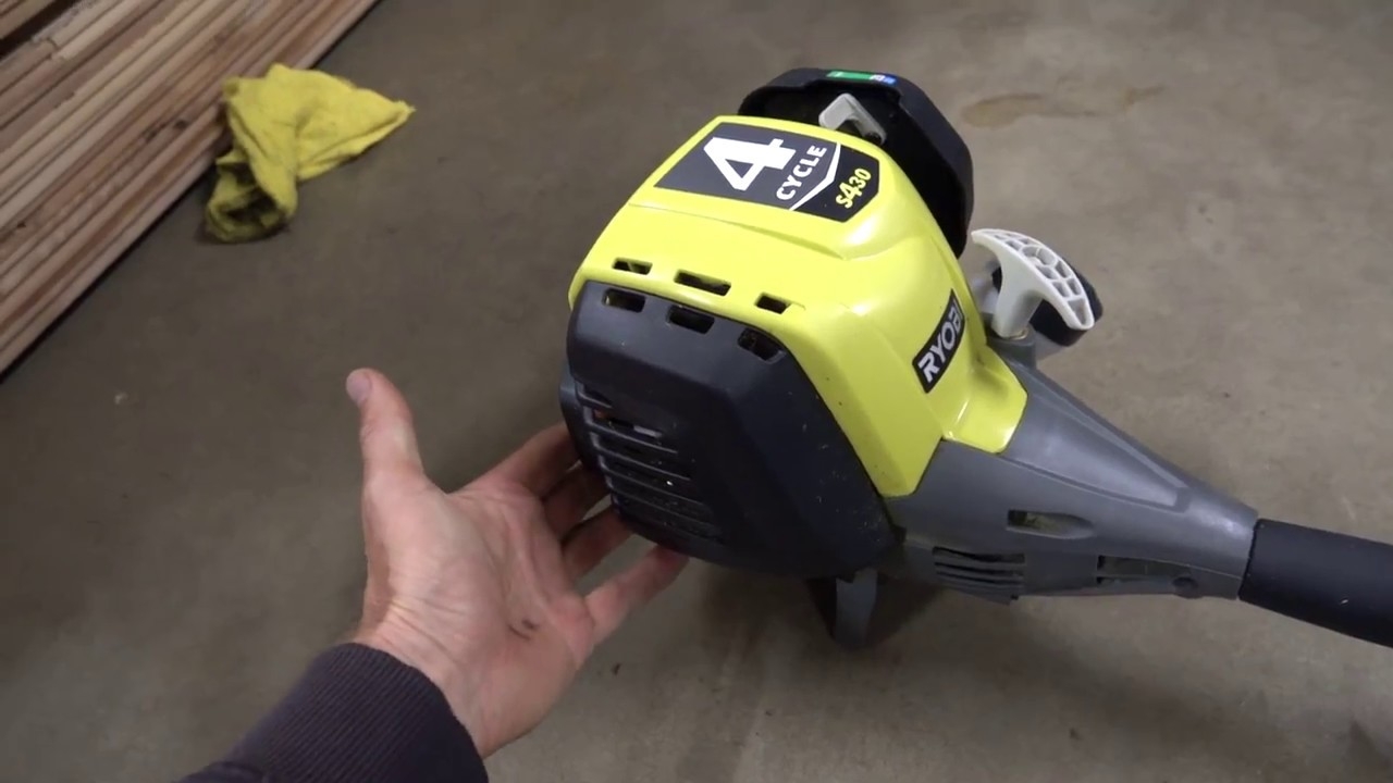 Blade Ryobi S430 4 Cycle Trimmer Destroying Weeds YouTube