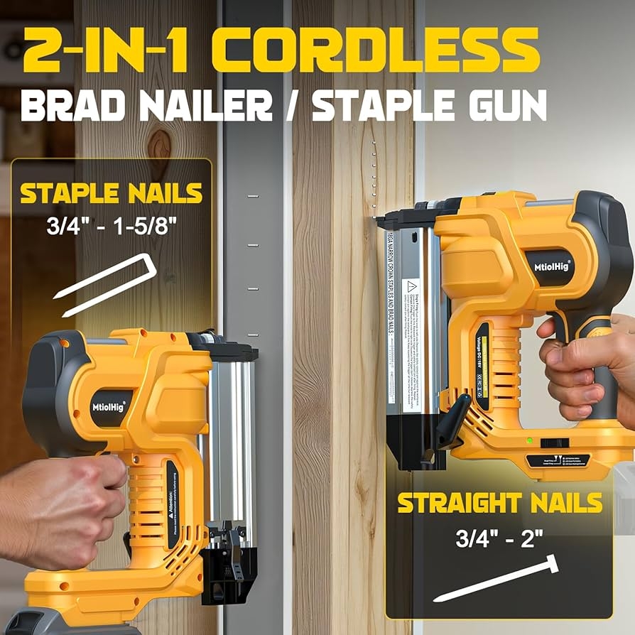 Cordless 2 Brad Nailer For Dewalt 20V Battery No Battery 2 in 1 Electric Nail Gun Staple Gun 18 Gauge Nail Gun Battery Powered With 1000 Nails For Wood Carpentry Adjustable Depth 2 Modes Amazon
