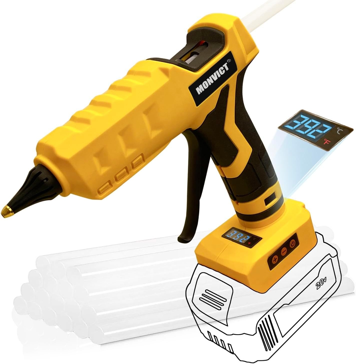 Cordless Glue Gun 20V Battery Upgraded 100W Digital Temperature Adjustable Handheld Electric Power Full Size Heavy Duty Hot Glue Gun With 10 Glue Sticks Battery Not Included Michaels