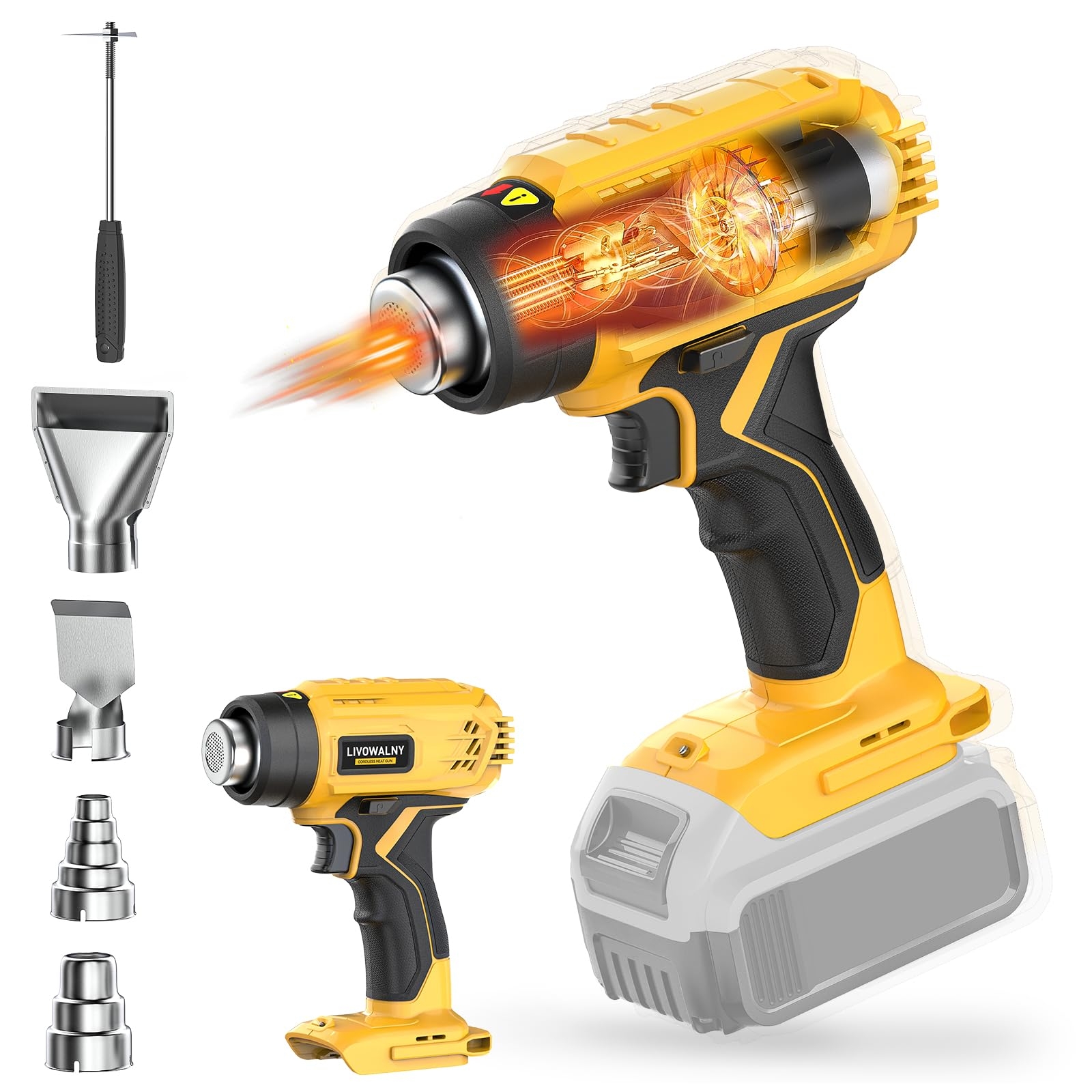 Cordless Heat Gun For Dewalt 20v Battery LIVOWALNY 350W 990 F 532 C Airflow 300L min Fast Heating Hot Air Gun 20v Max Battery Heat Gun For Shrink Tubing Crafts Stripping Paint No Battery 