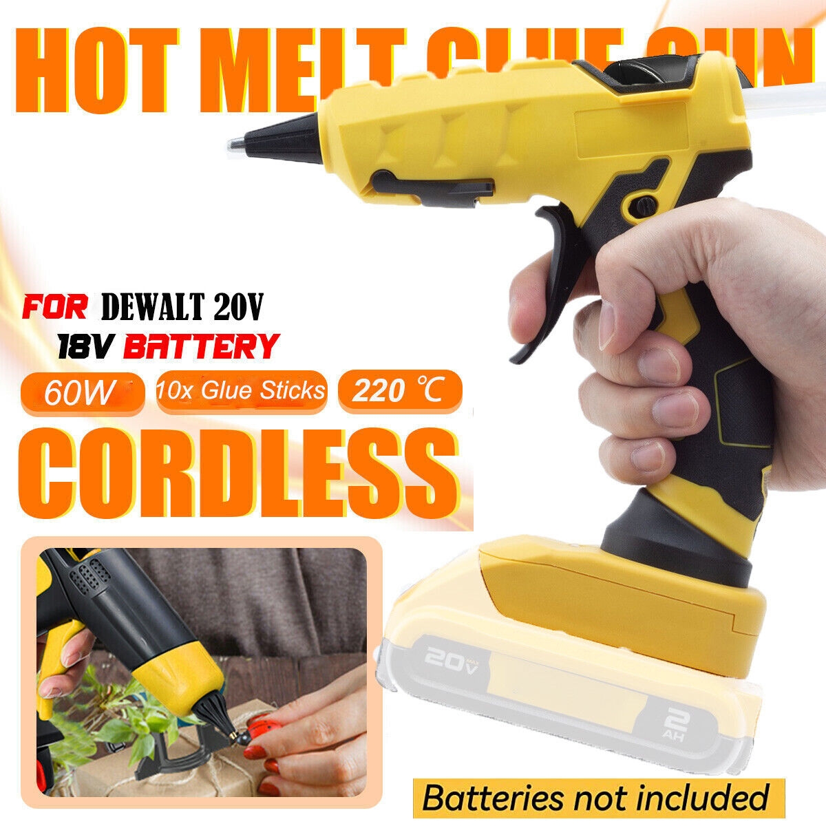 Cordless Hot Glue Gun For Dewalt 20V Max 18V Battery DIY With 10 Glue Sticks US EBay