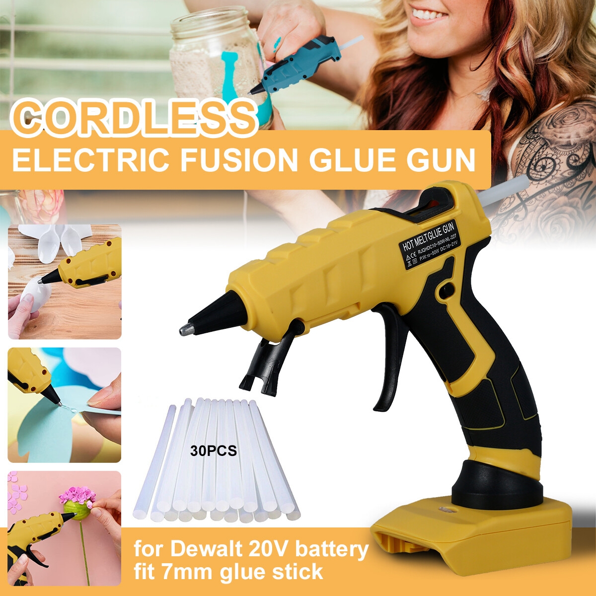 Cordless Hot Melt Glue Gun For Dewalt 20V Battery Electric Repair DIY Power Tool
