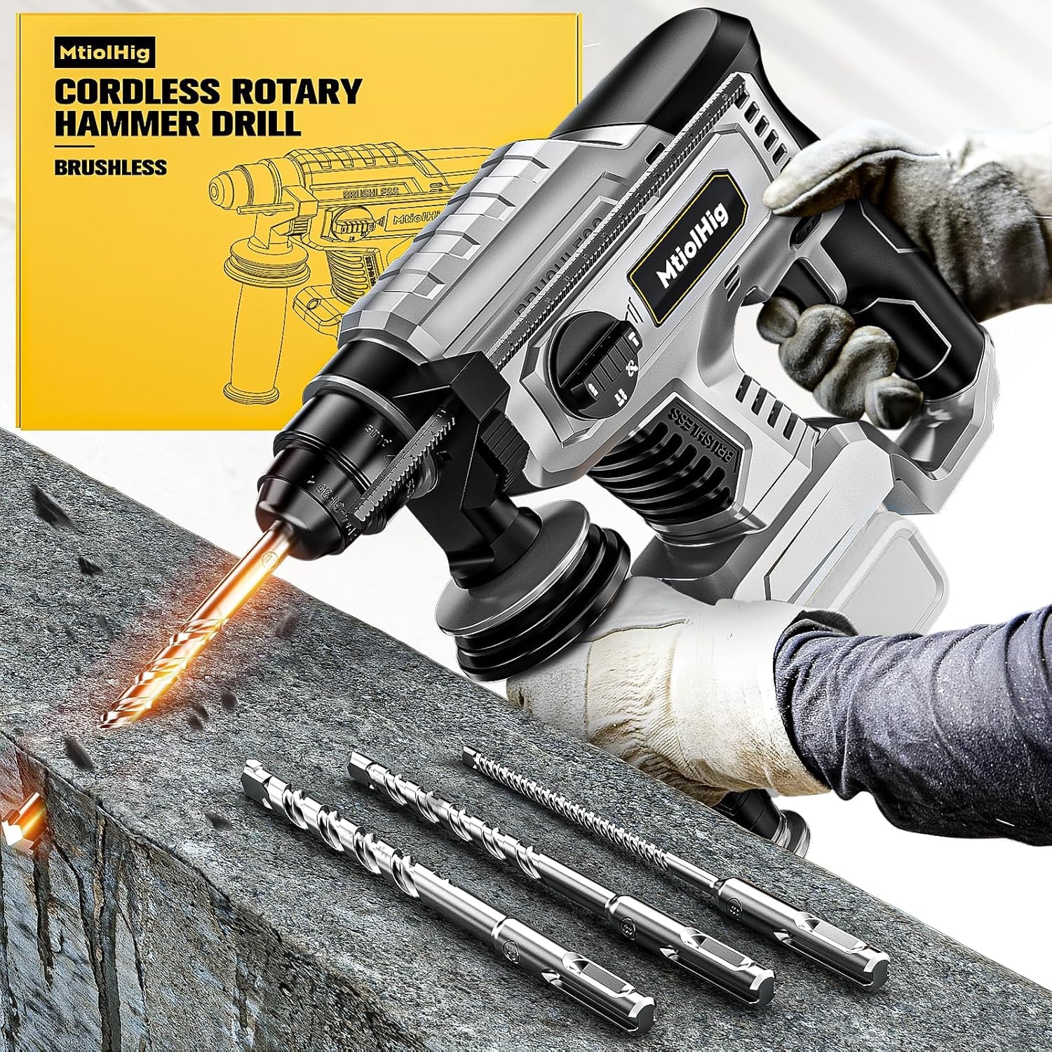 Cordless Rotary Hammer Drill For Dewalt 20V MAX Battery Brushless SDS Plus Hammer Drill With Safety Clutch For Concrete Masonry 1500 RPM 4 Modes With 360 Auxiliary Handle Including 4 Drill Bits Amazon
