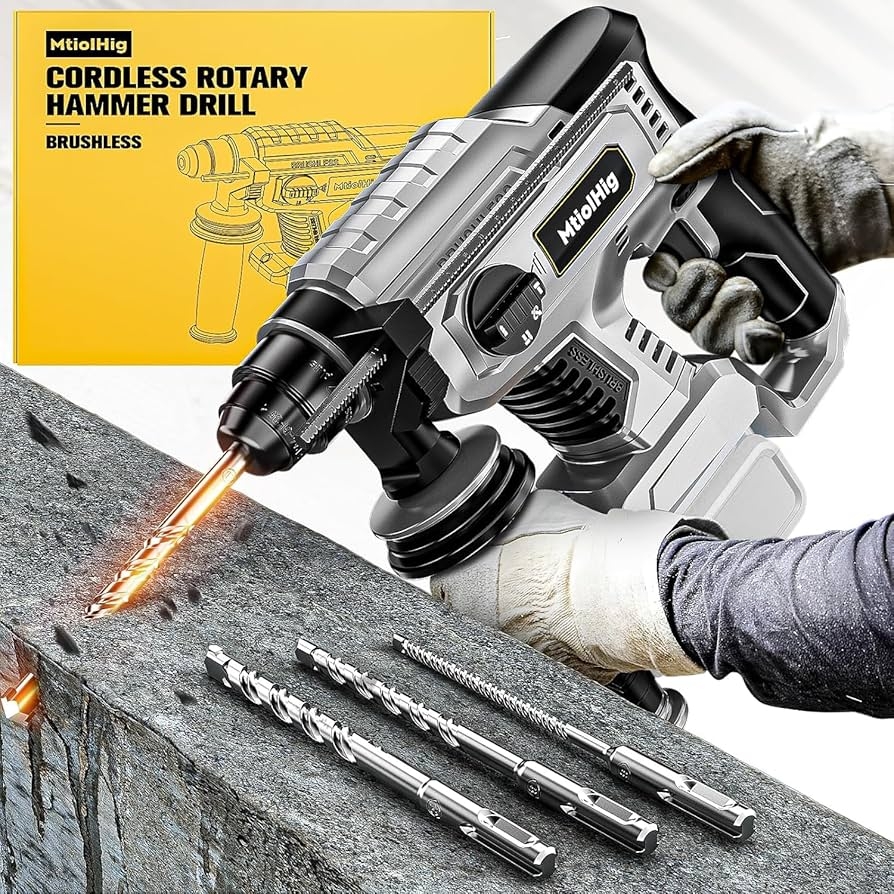 Cordless Rotary Hammer Drill For Dewalt 20V MAX Battery Brushless SDS Plus Hammer Drill With Safety Clutch For Concrete Masonry 1500 RPM 4 Modes With 360 Auxiliary Handle Including 4 Drill Bits Amazon