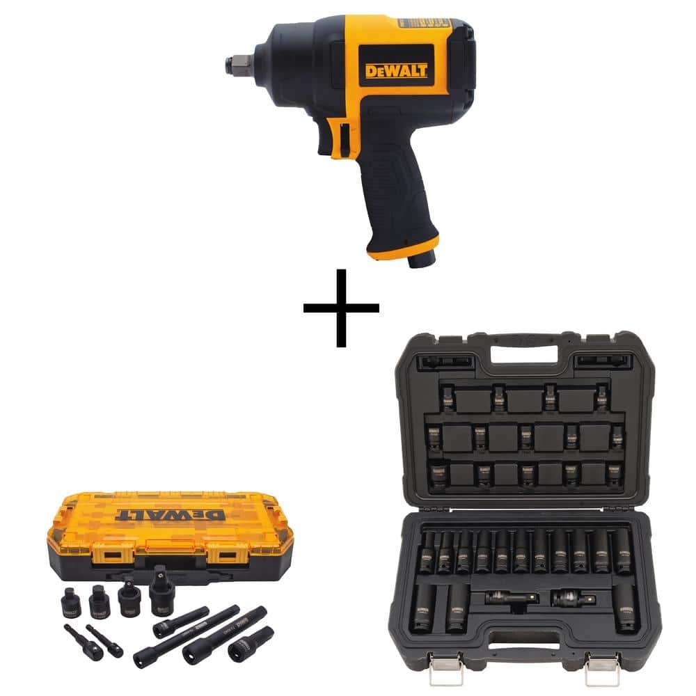 DeWalt 1 2 In Drive Impact Socket Set 30 Piece Impact Accessory Set 10 Piece And 1 2 In Pneumatic Impact Wrench