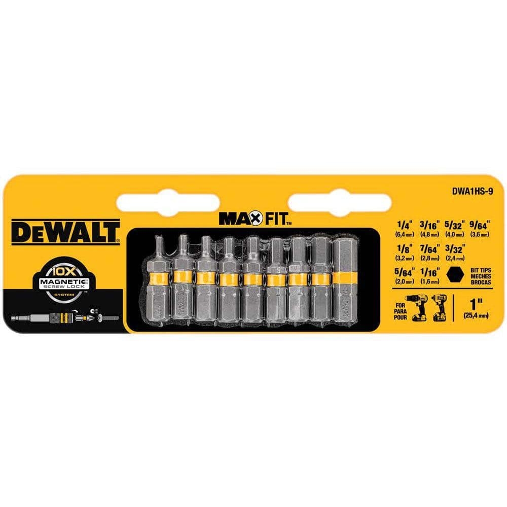 DEWALT 1 In Hex Bit Tip Screw Driving Set 9 Piece DWA1HS 9 The Home Depot