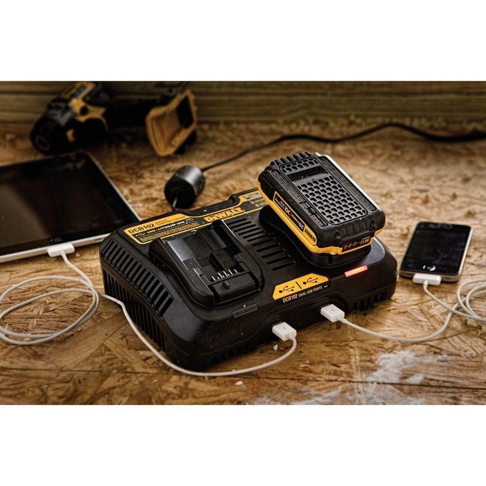 DEWALT 12 20V MAX Battery Charger Corded Dual Charging Station 2 USB Ports Included DCB102 Amazon