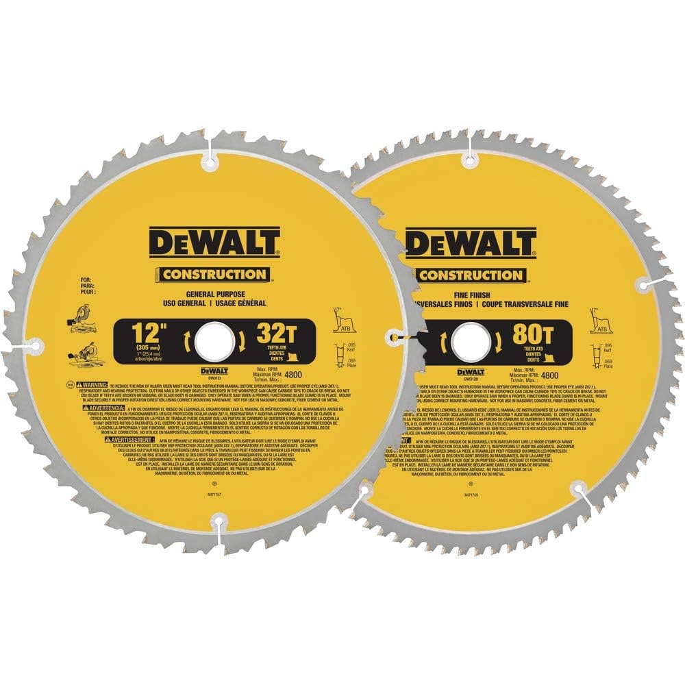 DEWALT 12 Inch Miter Saw Blade Crosscutting Tungsten Carbide 80 Tooth And 32 Tooth 2 Pack DW3128P5 DW3123 Circular Saw Blades Amazon