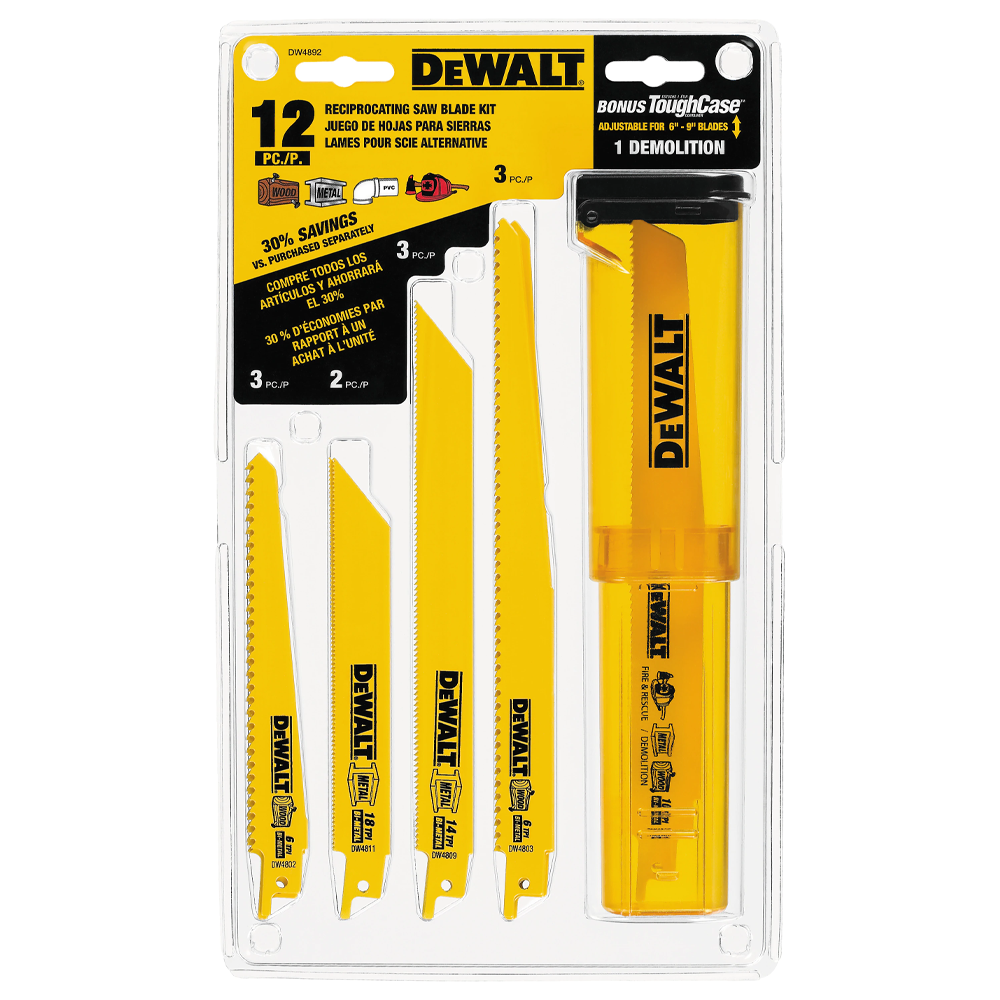 DeWALT 12 Piece Bi Metal Reciprocating Saw Blade Set With Telescoping Case