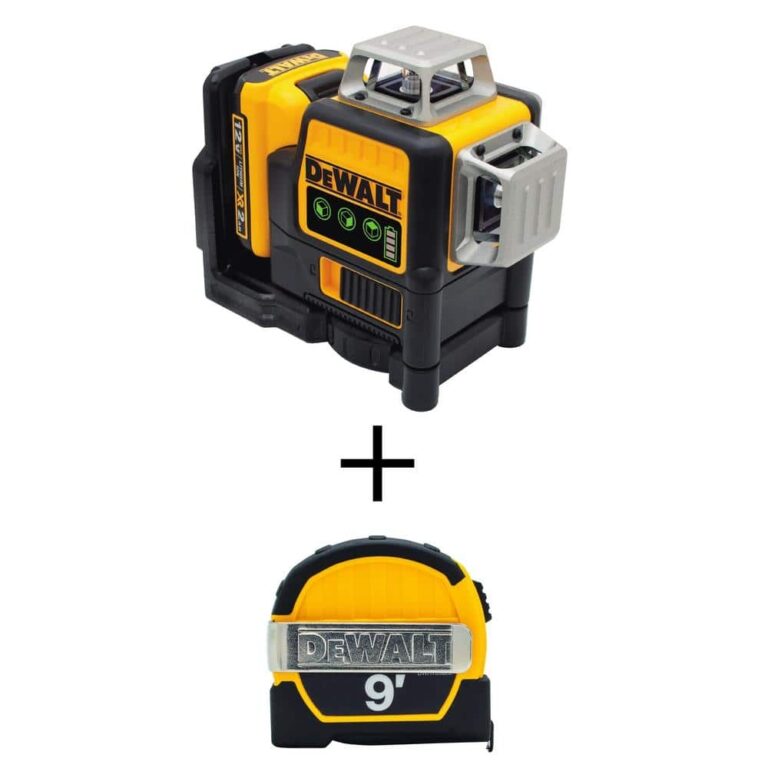 DEWALT 12V MAX Lithium Ion 100 Ft Green Self Leveling 3 Beam 360 Degree Laser Level Kit And 9 Ft Pocket Tape Measure DW089LG QUW3028 The Home 