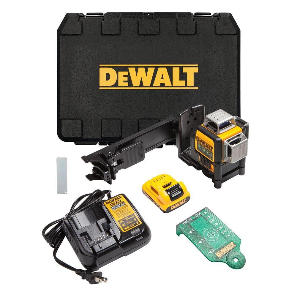 DEWALT 12V MAX Lithium Ion 100 Ft Green Self Leveling 3 Beam 360 Degree Laser Level With 2 0Ah Battery Charger And Case DW089LG The Home Depot
