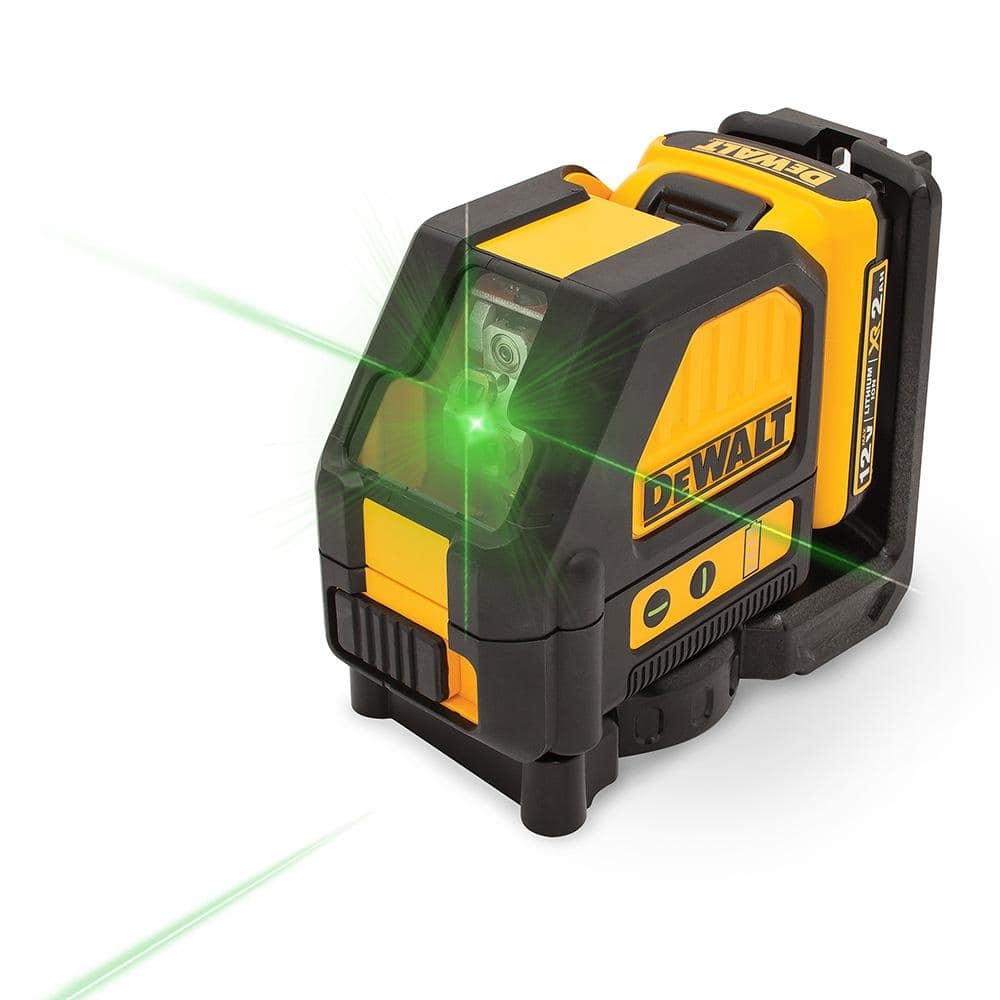 DEWALT 12V MAX Lithium Ion 165 Ft Green Self Leveling Cross Line Laser Level With 2 0Ah Battery Charger And Case DW088LG QU The Home Depot