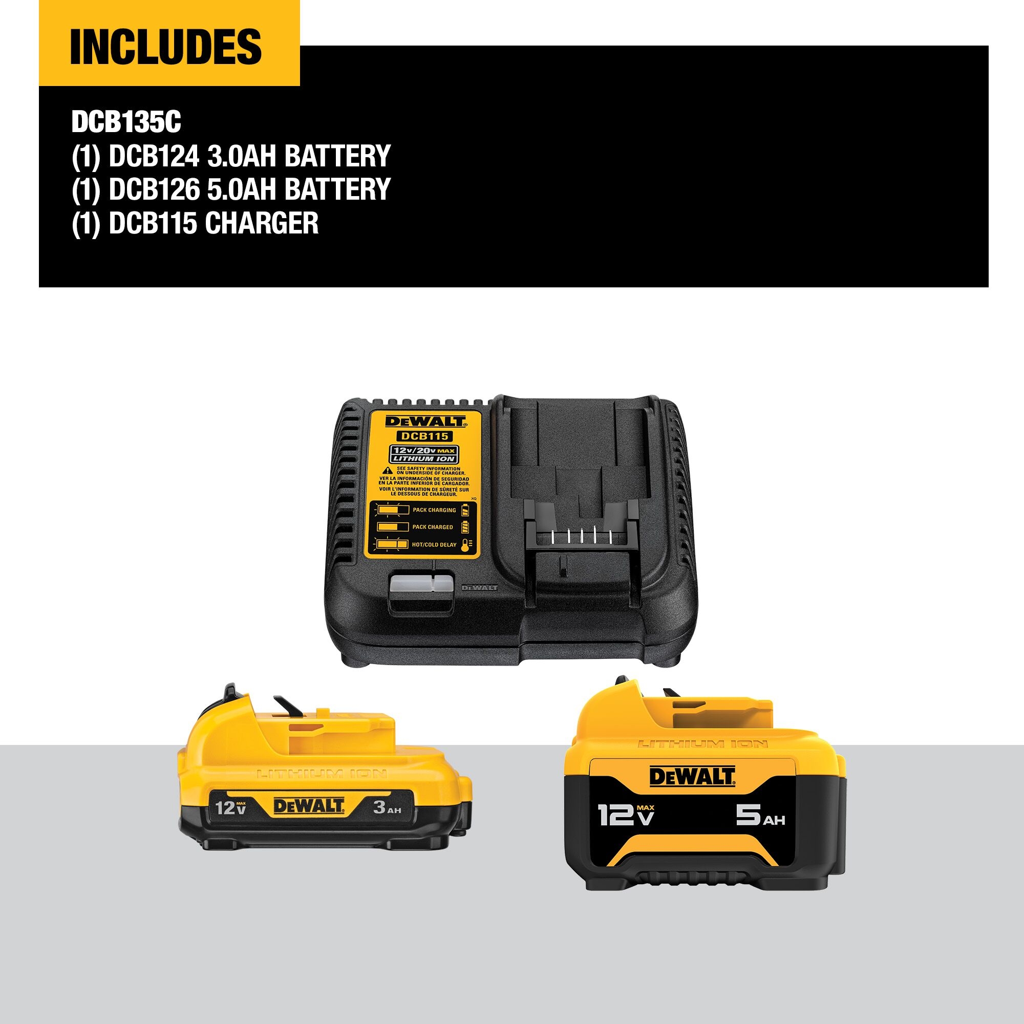 DeWalt 12V Starter Kit 3 Ah And 5 Ah Battery With Charger DCB135C