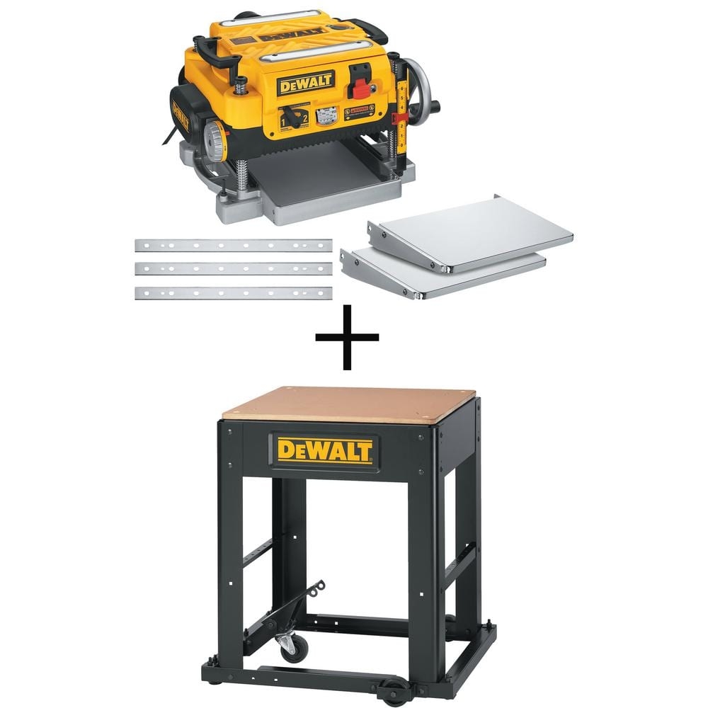 DEWALT 15 Amp 13 In Corded Heavy Duty Thickness Planer 3 Knives In Out Feed Tables And Mobile Thickness Planer Stand DW735XW7350 The Home 