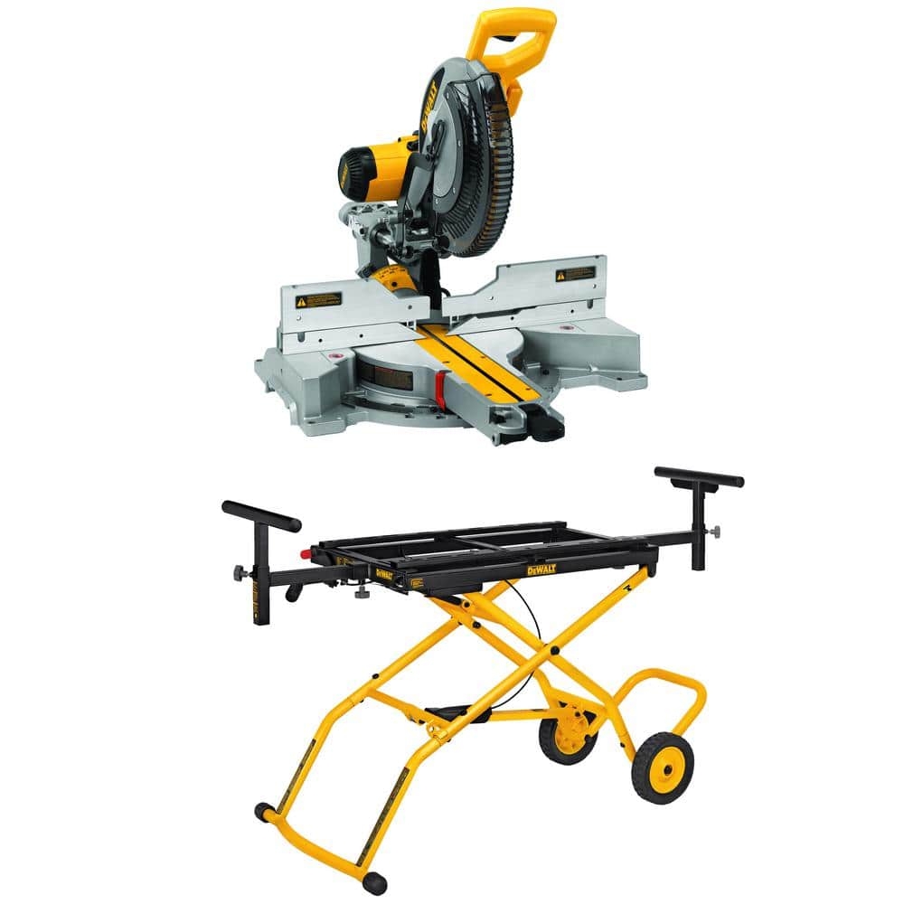 DeWalt 15 Amp Corded 12 In Double Bevel Sliding Compound Miter Saw And 32 1 2 In X 60 In Rolling Miter Saw Stand DWS779WDWX726