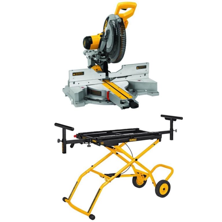 DeWalt 15 Amp Corded 12 In Double Bevel Sliding Compound Miter Saw And 32 1 2 In X 60 In Rolling Miter Saw Stand DWS779WDWX726