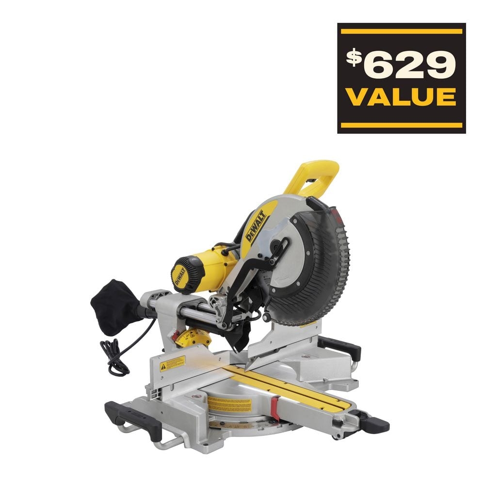 DEWALT 15 Amp Corded 12 In Double Bevel Sliding Compound Miter Saw Blade Wrench And Material Clamp DWS779 The Home Depot