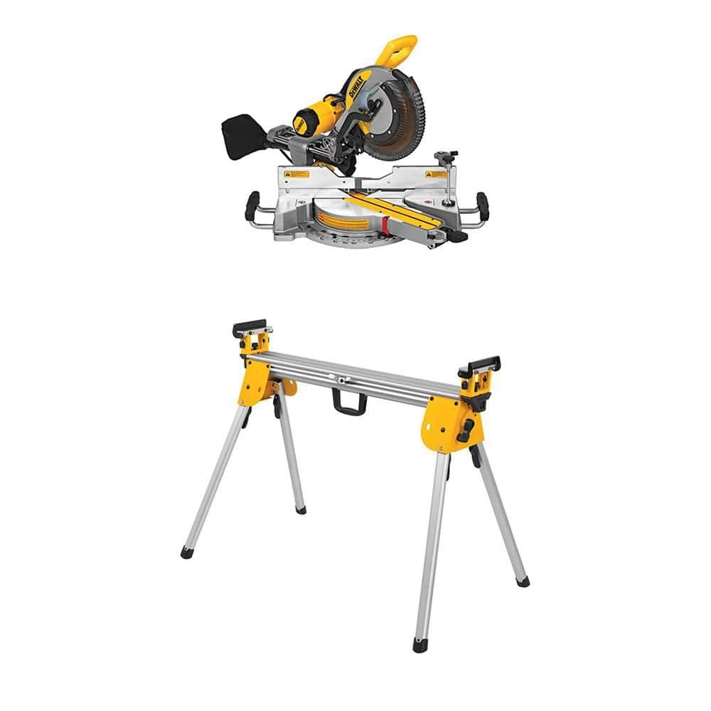 DEWALT 15 Amp Corded 12 In Double Bevel Sliding Compound Miter Saw W Blade Wrench Material Clamp Compact Miter Saw Stand DWS779WDWX724 The Home Depot