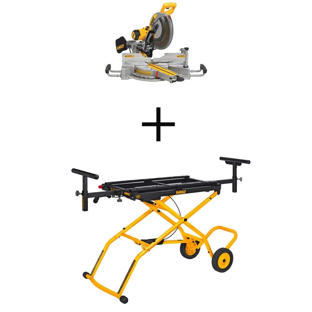 DEWALT 15 Amp Corded 12 In Double Bevel Sliding Compound Miter Saw With 32 1 2 In X 60 In Rolling Miter Saw Stand DWS780WDWX726 The Home Depot