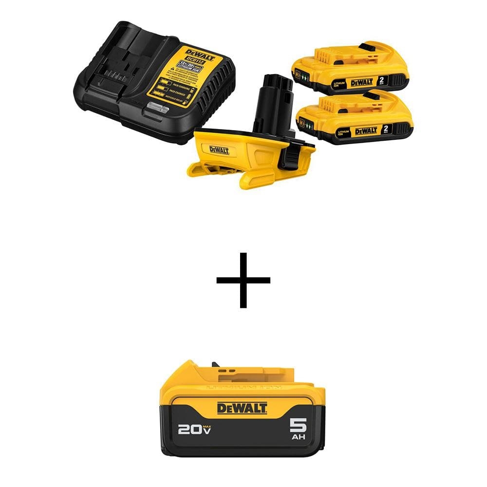 DEWALT 18V To 20V MAX Lithium Ion Battery Adapter Charger 2 2 0Ah Battery Packs And 20V MAX 5 0Ah Battery DCA2203CWDCB205 The Home Depot
