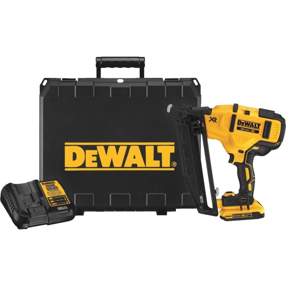 DEWALT 2 1 2 in 16 Gauge Cordless Pneumatic Angled Finish Nailer Battery Included 