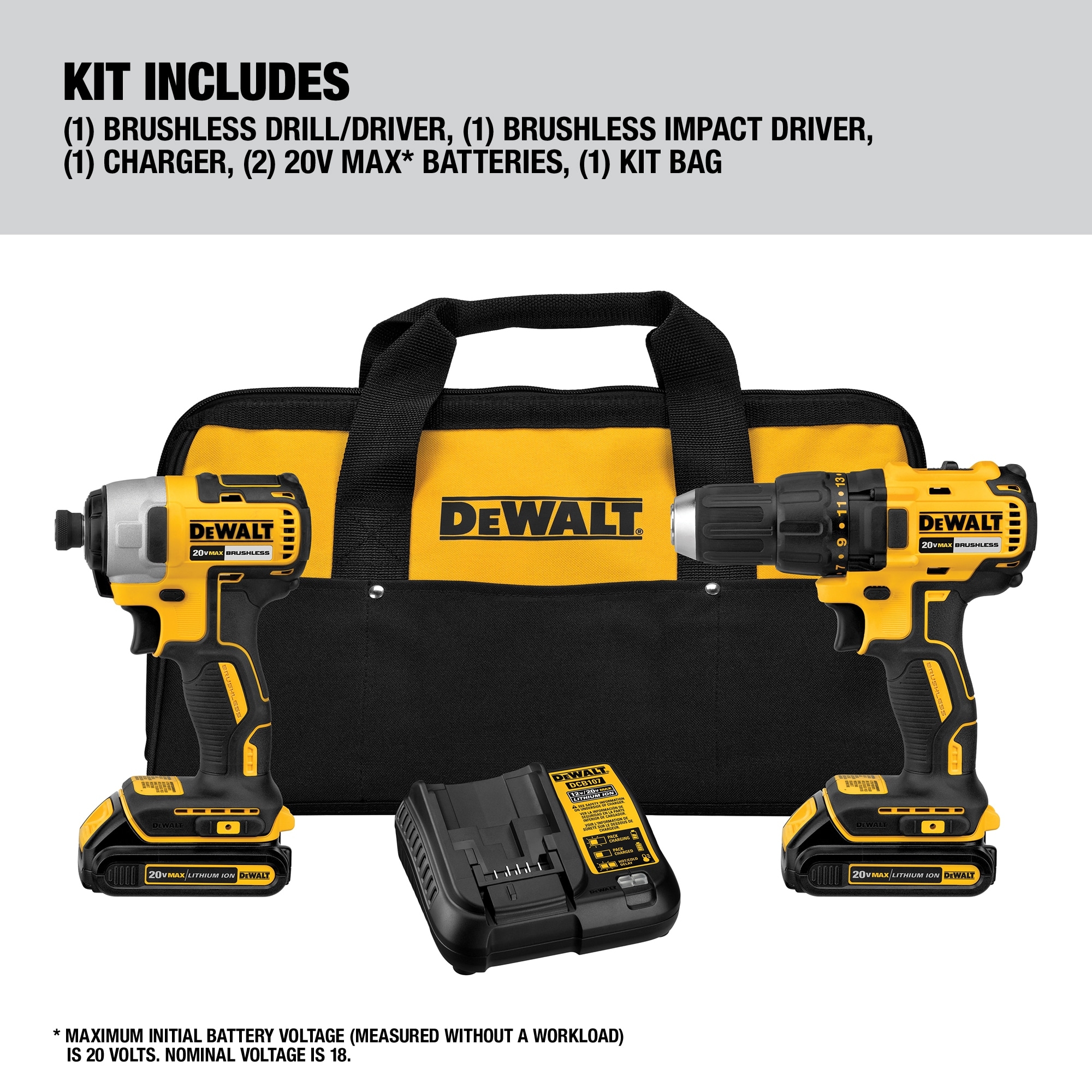 DEWALT 2 Tool 20 Volt Max Brushless Power Tool Combo Kit With Soft Case 2 Batteries And Charger Included DCK277C2 At Lowes