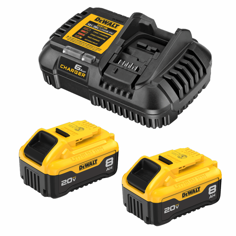DEWALT 20 Volt 2 Pack Lithium ion 8 Ah 8 Ah Battery And Charger 