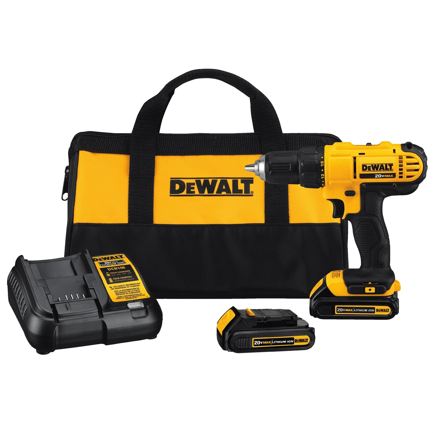 DEWALT 20 volt Max 1 2 in Keyless Cordless Drill 2 Batteries Charger And Soft Bag Included DCD771C2 At Lowes