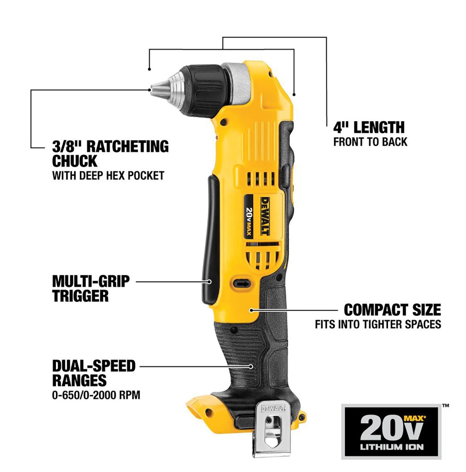 DEWALT 20 volt Max 3 8 in Keyless Right Angle Cordless Drill DCD740B At Lowes